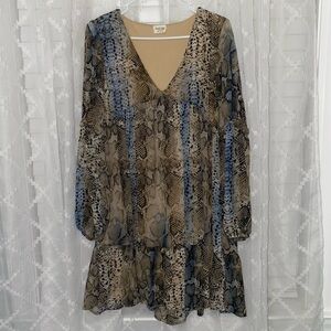 Snake Print V-Neck Long Sleeve Dress